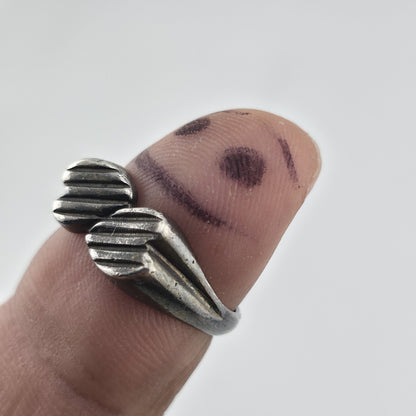 Sterling Silver Double Heart Ring Ribbed Design EFS 925 Sz 6.5 Vintage modernist