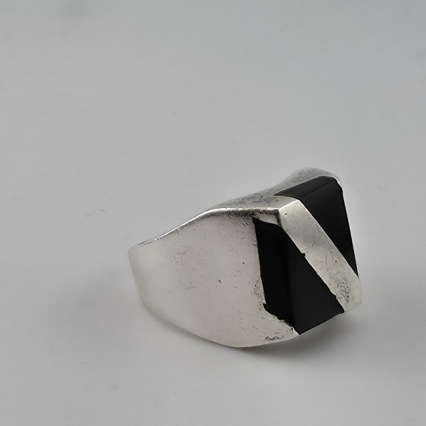 Vintage Mexico 925 Sterling Silver Black Onyx Signet Ring Size 9.5 17.4g Mens