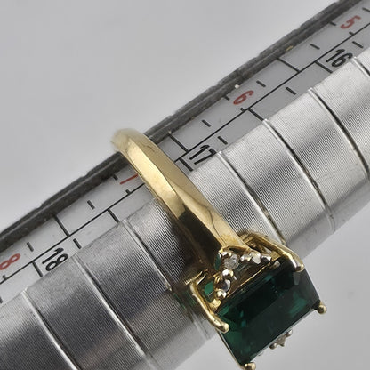 14K Yellow Gold Lab Emerald Ring Diamond Accents Size 6.75 Jewelry