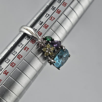 Thomas Kinkade BGE 925 Sterling Silver Multi Gem Floral Ring Blue Stone Size 9