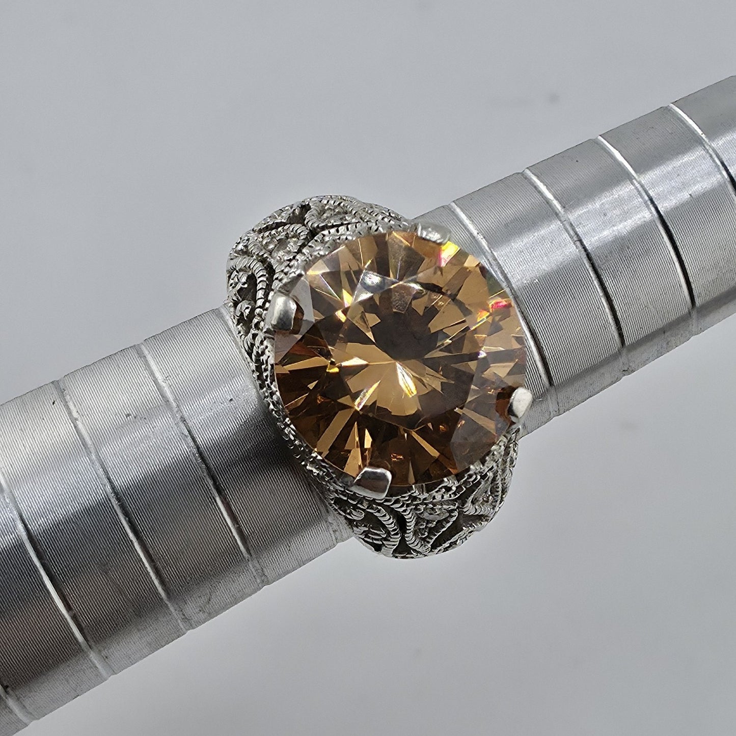 Esposito ESPO Ring Sterling 925 Silver Jubilee Champagne CZ Size 6 Vintage