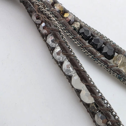 Nakamol Woven Hematite Quartz Bead Necklace / Wrap Bracelet Brown 35”