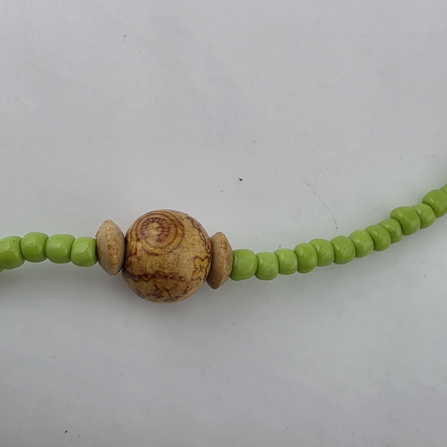 Lime Green Beaded Necklace w/ Wood Accent Beads Y2K Boho Cute Summer