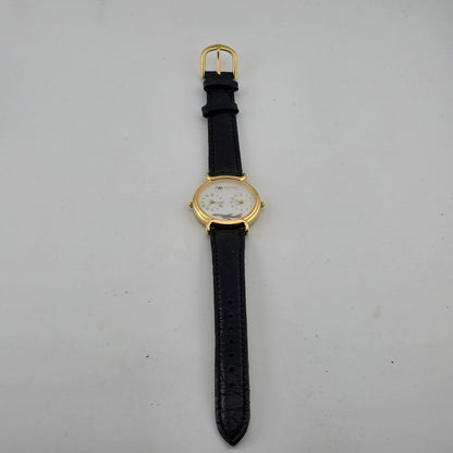 Vintage Northwest Airlines Dual Time Zone Watch Working Gold Tone Black Strap