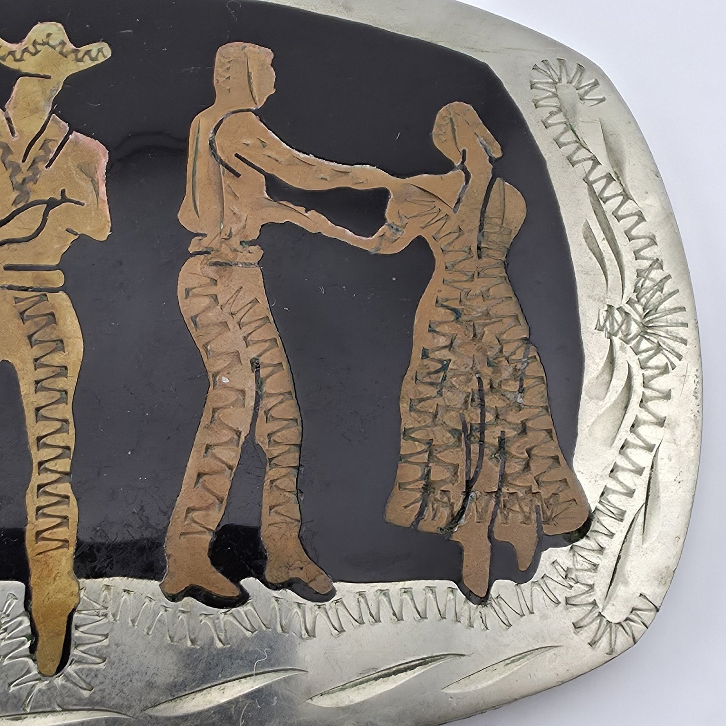 Square Dancers Belt Buckle German Silver Brass Copper Western Vintage