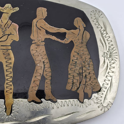 Square Dancers Belt Buckle German Silver Brass Copper Western Vintage