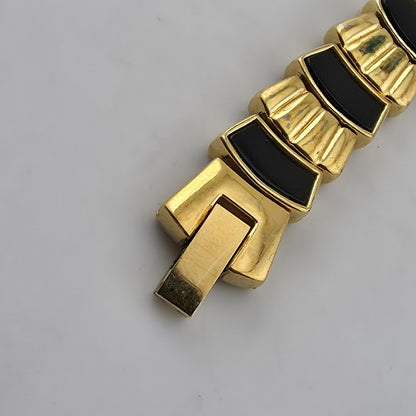 Main Line Time Quartz Watch Gold Tone Black Bracelet Tested Working 7"