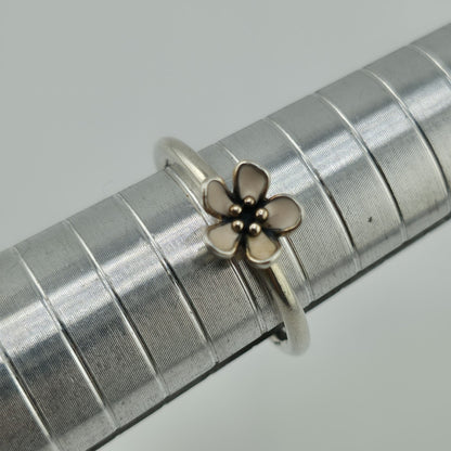 Pandora Cherry Blossom Stackable Ring Pink Enamel Sterling Silver 7.5 Retired