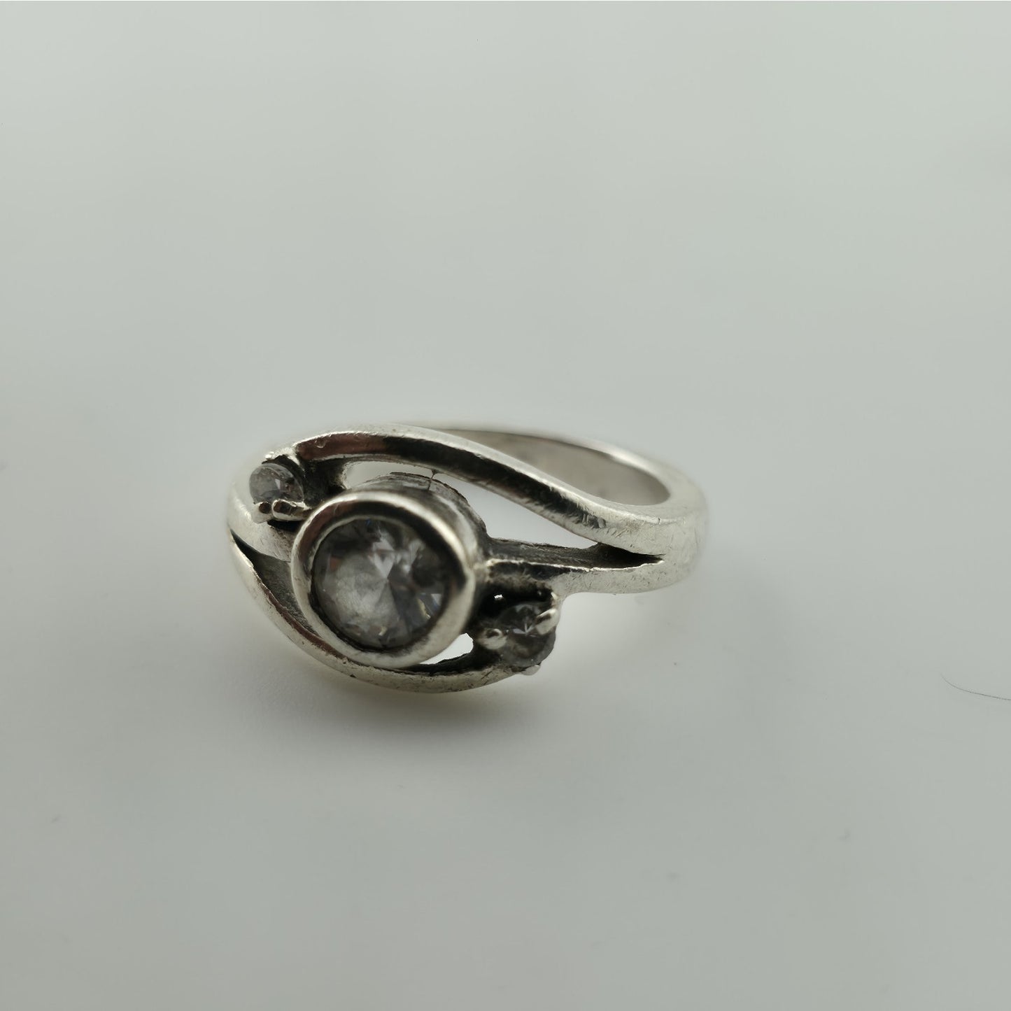 Sterling Silver CZ Ring Size 7 Swirl Design Clear Cubic Zirconia Statement Ring
