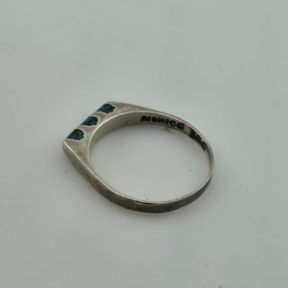 Vintage Mexico 925 Sterling Silver Turquoise Inlay Ring MCM Minimalist Band 5