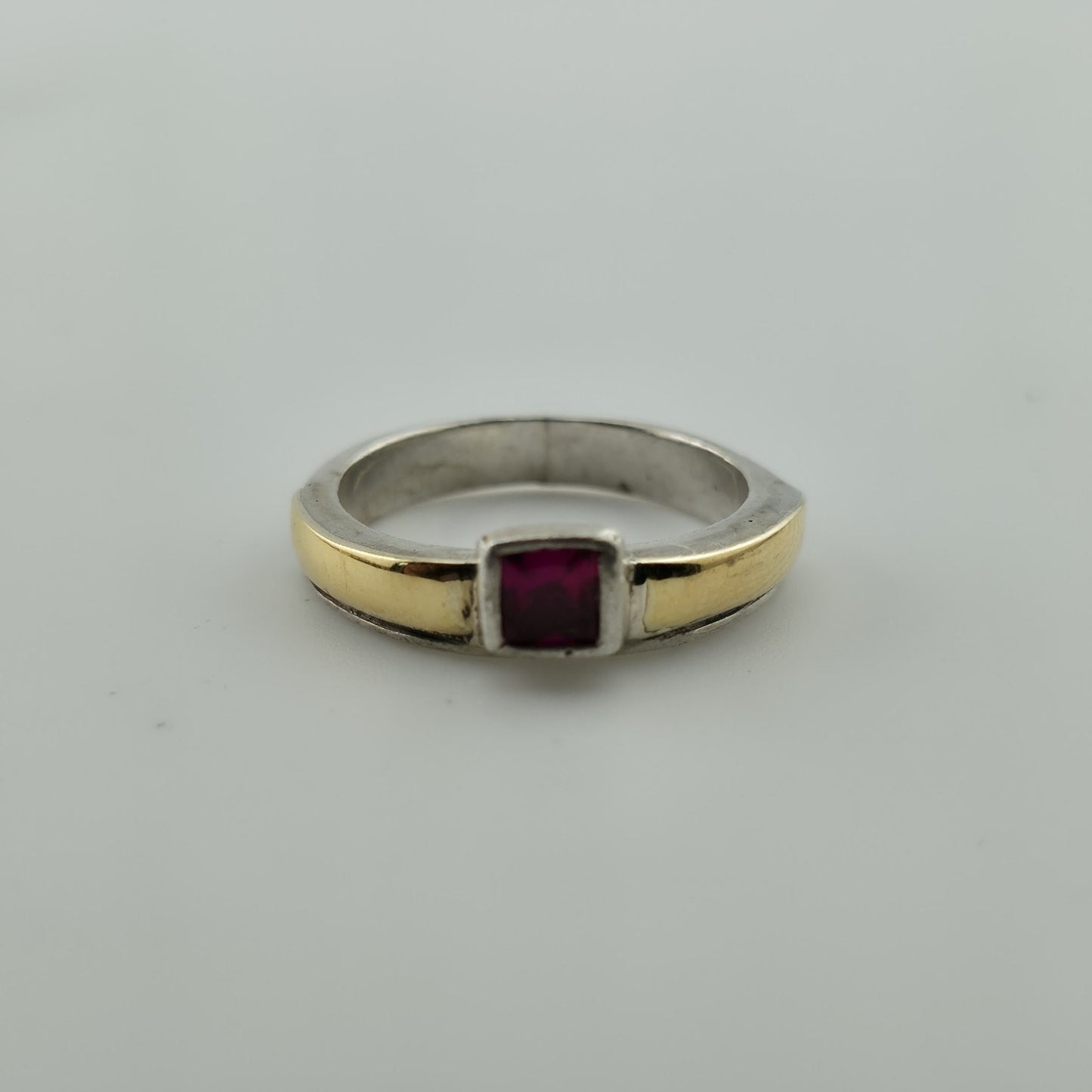 Sterling Silver 18K Gold Band Ruby Ring 6.25 FB Italy Two Tone Stackable Vintage