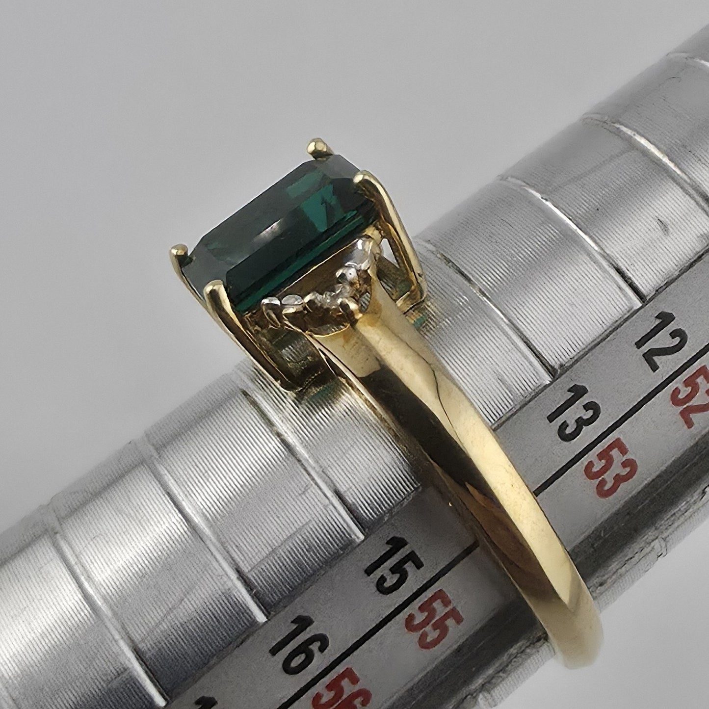14K Yellow Gold Lab Emerald Ring Diamond Accents Size 6.75 Jewelry