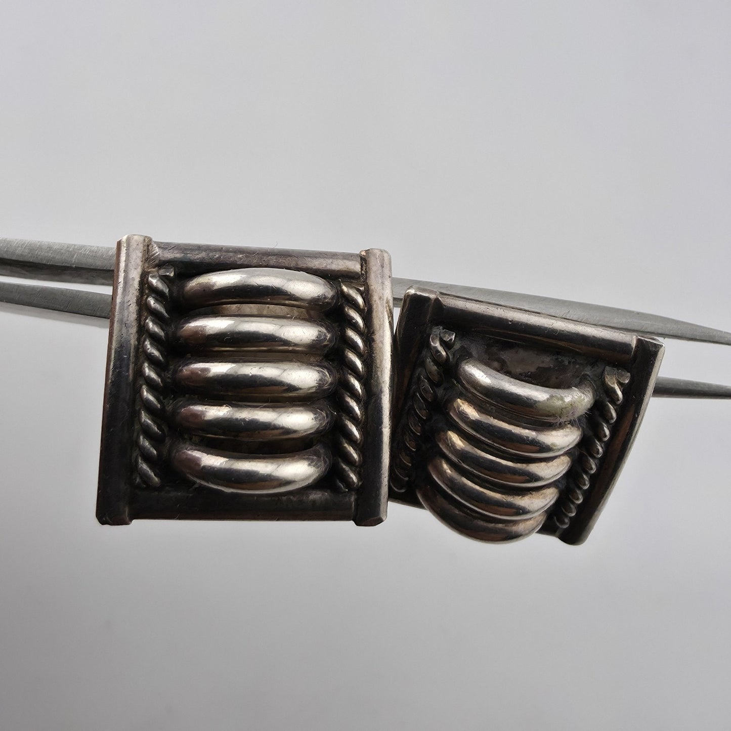 Priscilla Apache PA Sterling Silver Ribbed Cable Stud Earrings Southwest Navajo