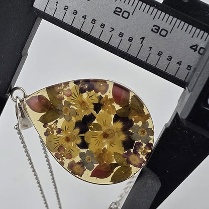 Vintage ATI Mexico 925 Sterling Silver Pressed Flower Resin Pendant Necklace 18
