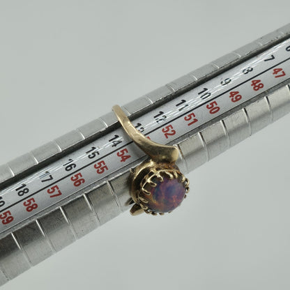 10K Yellow Gold Opal Ring Size 6.5 Vintage BDA Fiery Opal Statement Ring Vintage