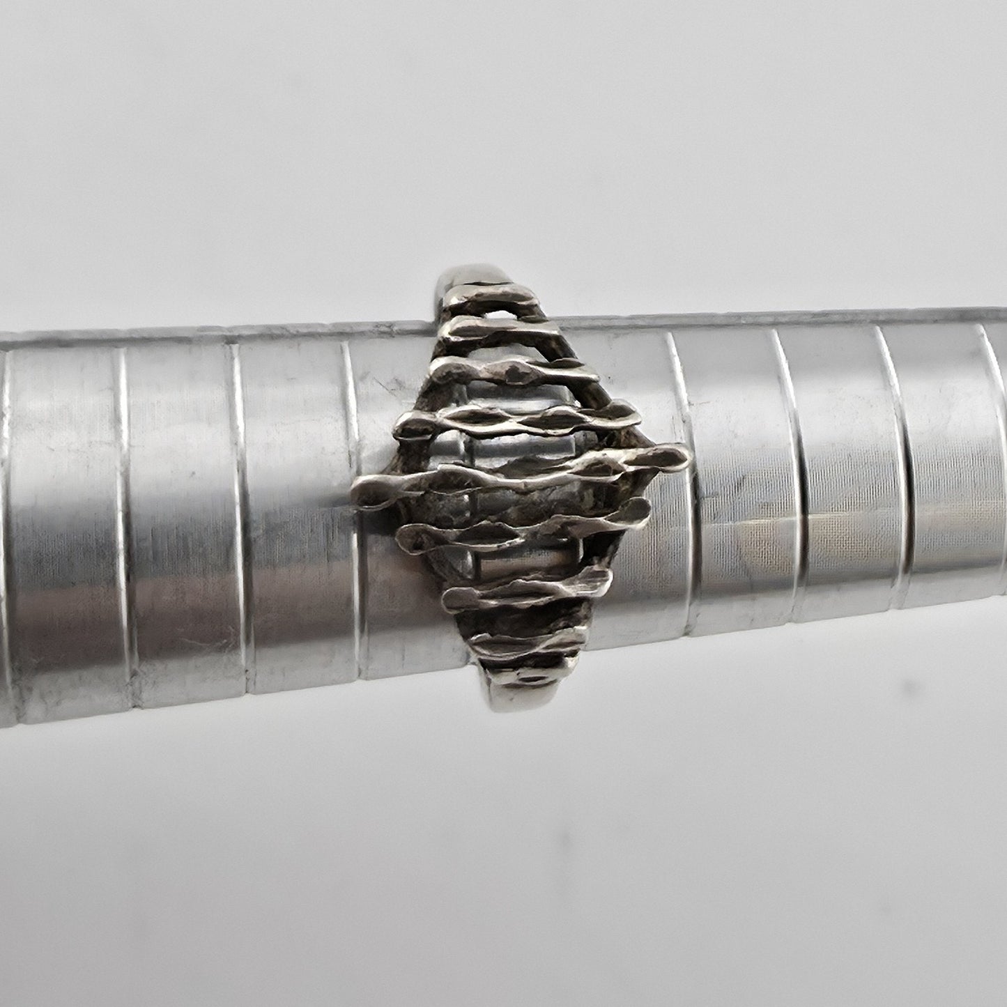 Vintage 925 Sterling Silver Modernist Openwork Ring Size 5.5 Patina