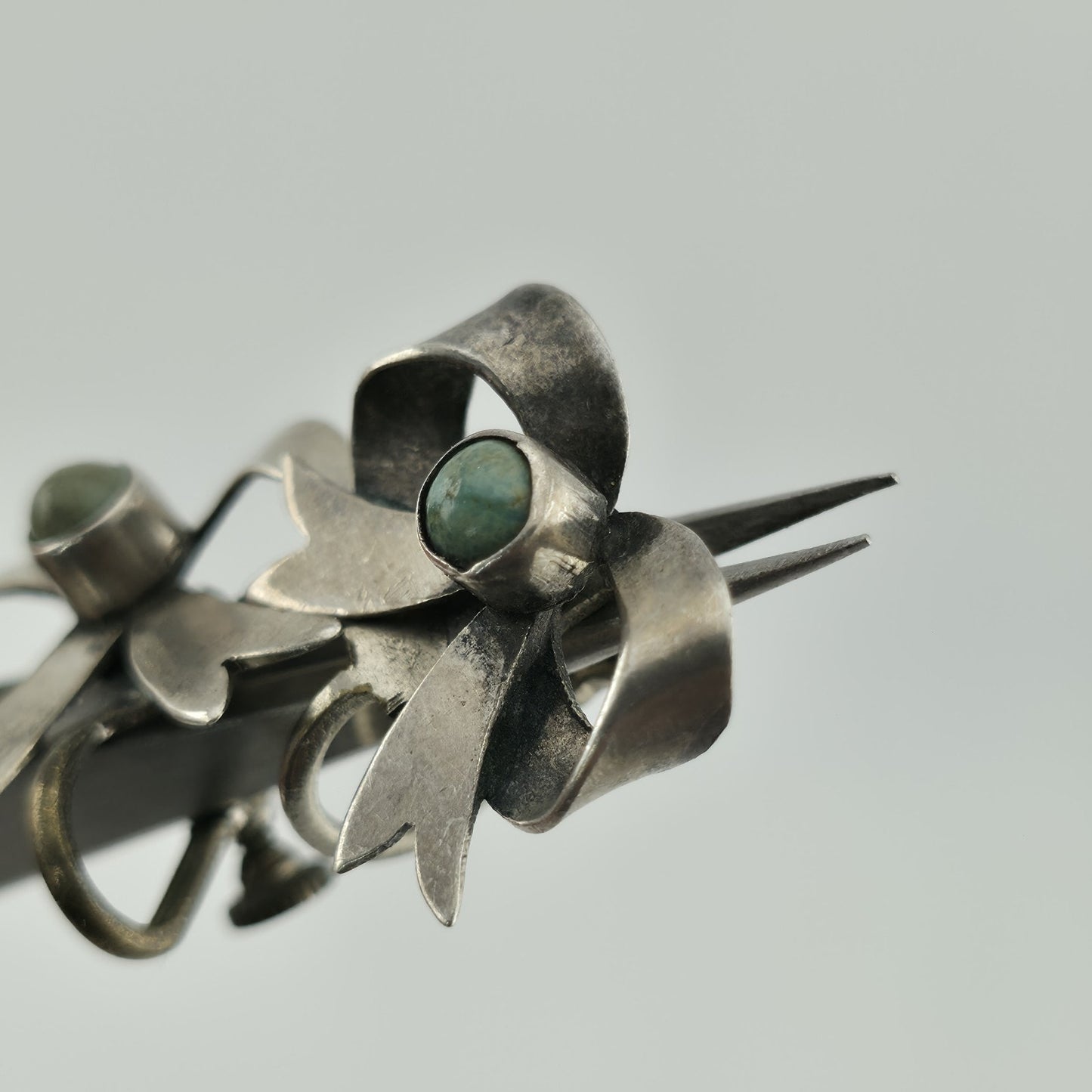 Vintage Sterling Silver Turquoise Bow Earrings Southwestern Ribbon Jewelry