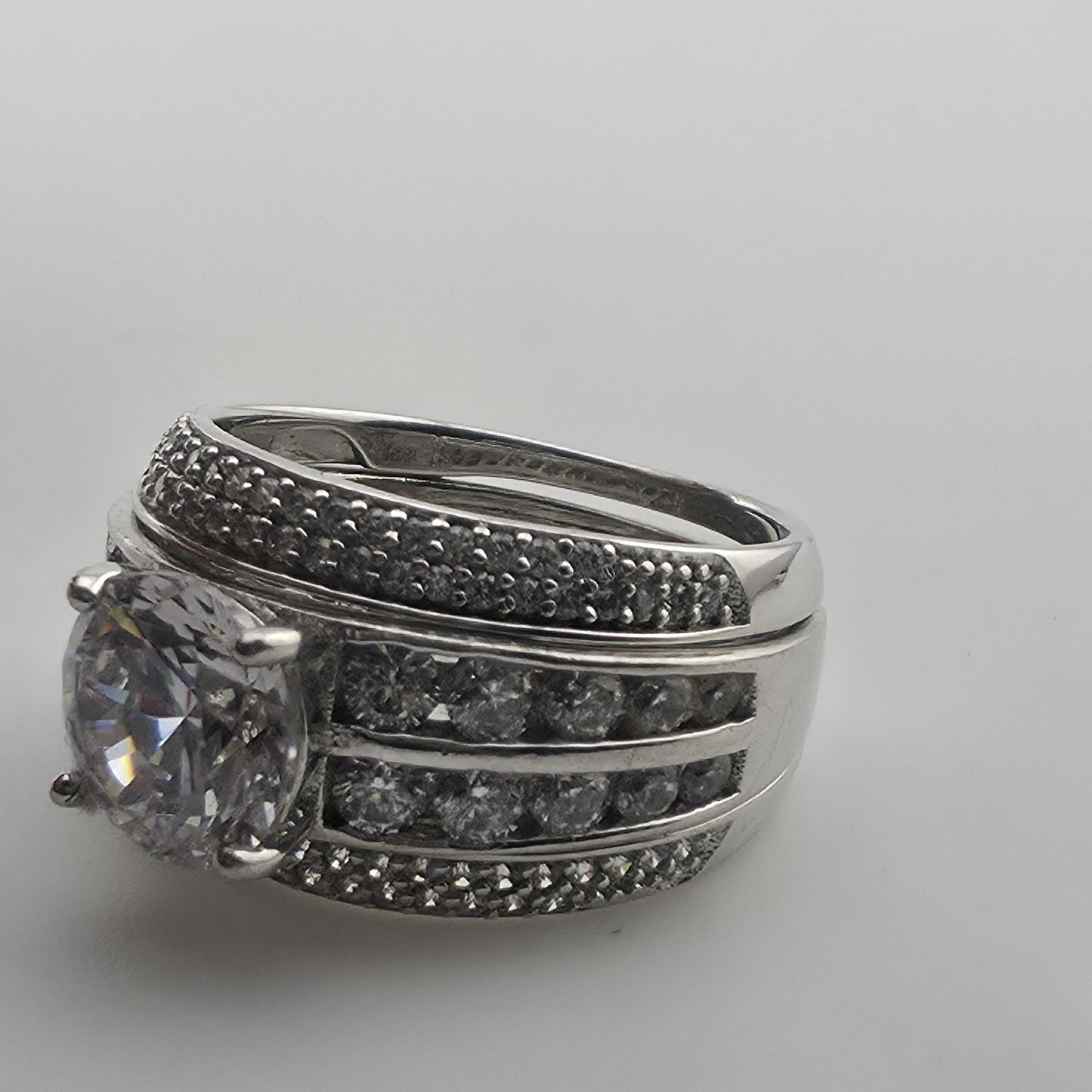 Sterling Silver CZ Bridal Ring Set Size 6.75 Wedding Engagement Set Jewelry