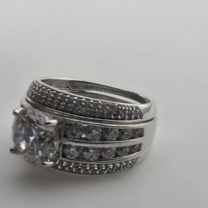 Sterling Silver CZ Bridal Ring Set Size 6.75 Wedding Engagement Set Jewelry