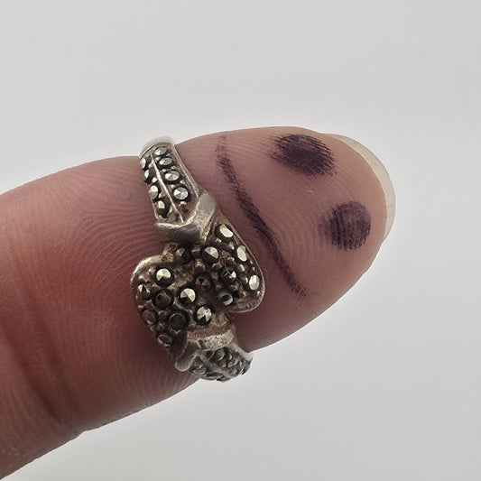 Vintage 925 Sterling Silver Marcasite Ring Size 6.5 Art Deco Style