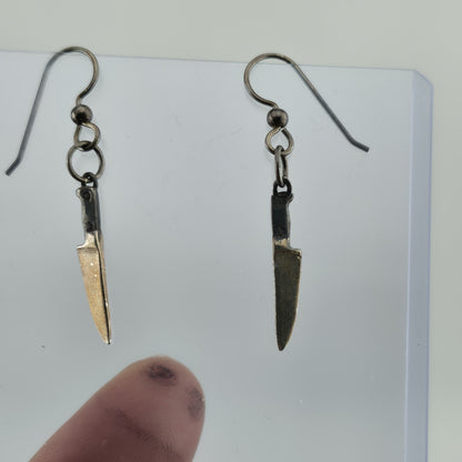 Vintage Sterling Silver Knife Dangle Earrings Unique Mini Blade Drop