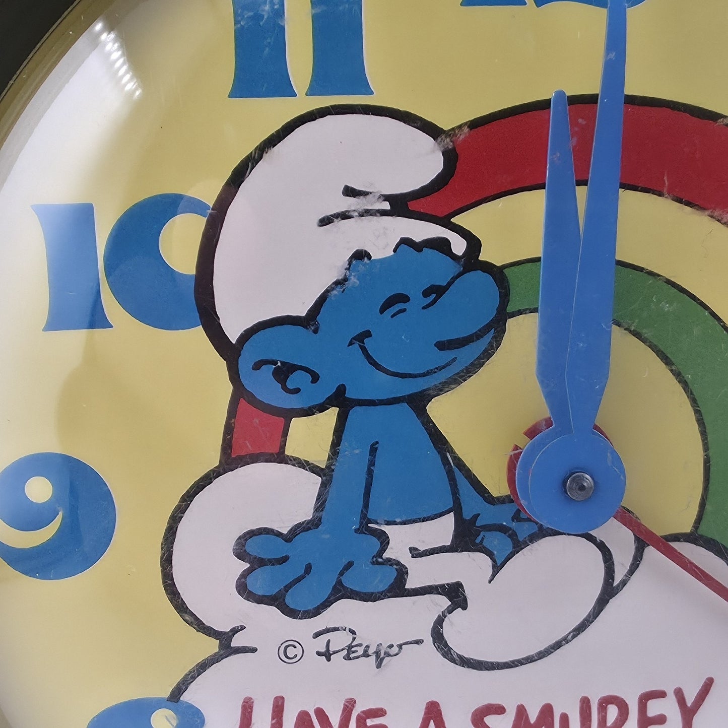 Smurf Double Bell Alarm Clock Bradley Time Blue Yellow Tested Runs Vintage