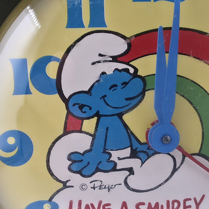 Smurf Double Bell Alarm Clock Bradley Time Blue Yellow Tested Runs Vintage
