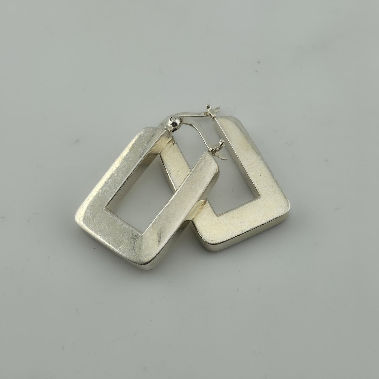 Sterling Silver 925 Rectangle Hoop Earrings Minimalist Geometric Dangle