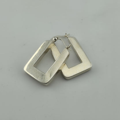 Sterling Silver 925 Rectangle Hoop Earrings Minimalist Geometric Dangle