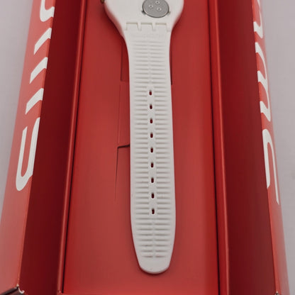 New Limited Swiss Swatch SILIWHITE SUOW158 White Gold 41mm Silicone Watch NIB