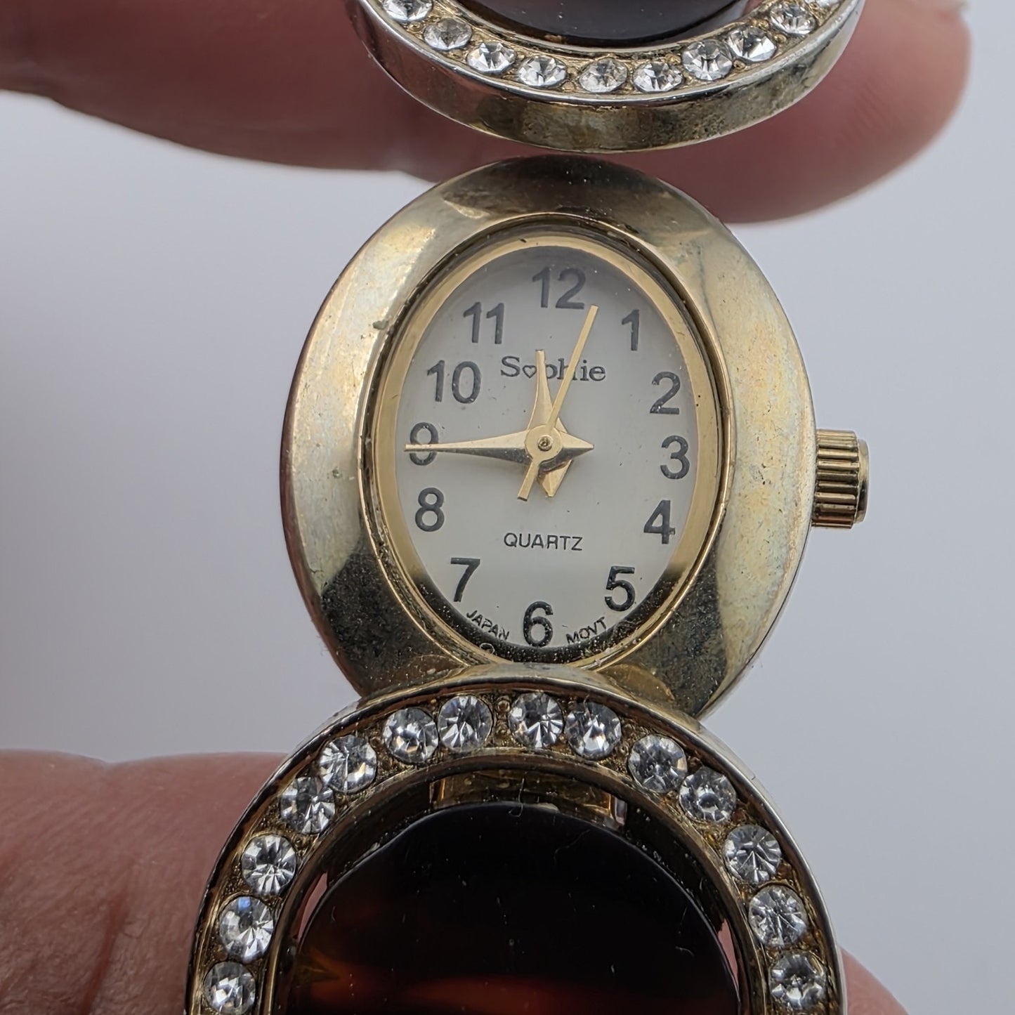 Sophie Tortoise Rhinestone Bangle Cuff Watch Gold Tone New Battery Size 6