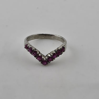 Vintage Sterling Silver Chevron Ring Red Stones V Band Size 6.25 925 Jewelry