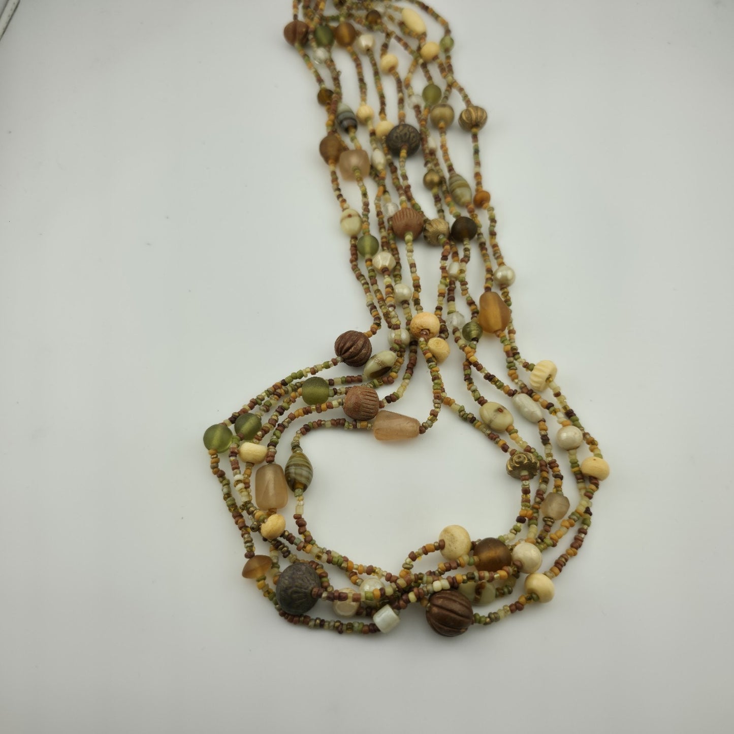 Necklace Artisan Mix Media Beaded Art Glass Earthy Boho 30" 1950s Vintage