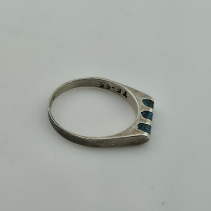 Vintage Mexico 925 Sterling Silver Turquoise Inlay Ring MCM Minimalist Band 5