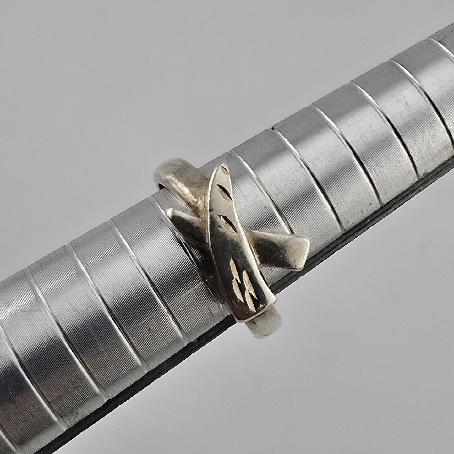 Sterling Silver Abstract Criss Cross Ring Size 6.5 Modern Geometric 925 Artisan