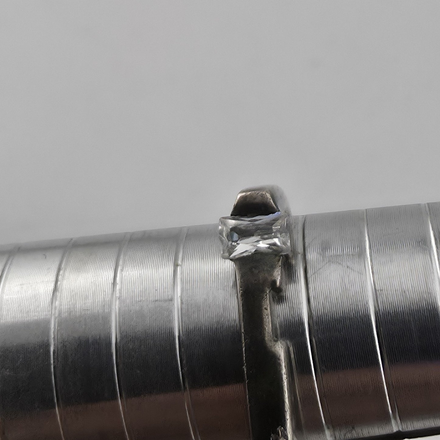 Sterling Silver CZ Ring 7.75 925 Modernist Solitaire Unique Horizontal Jewelry