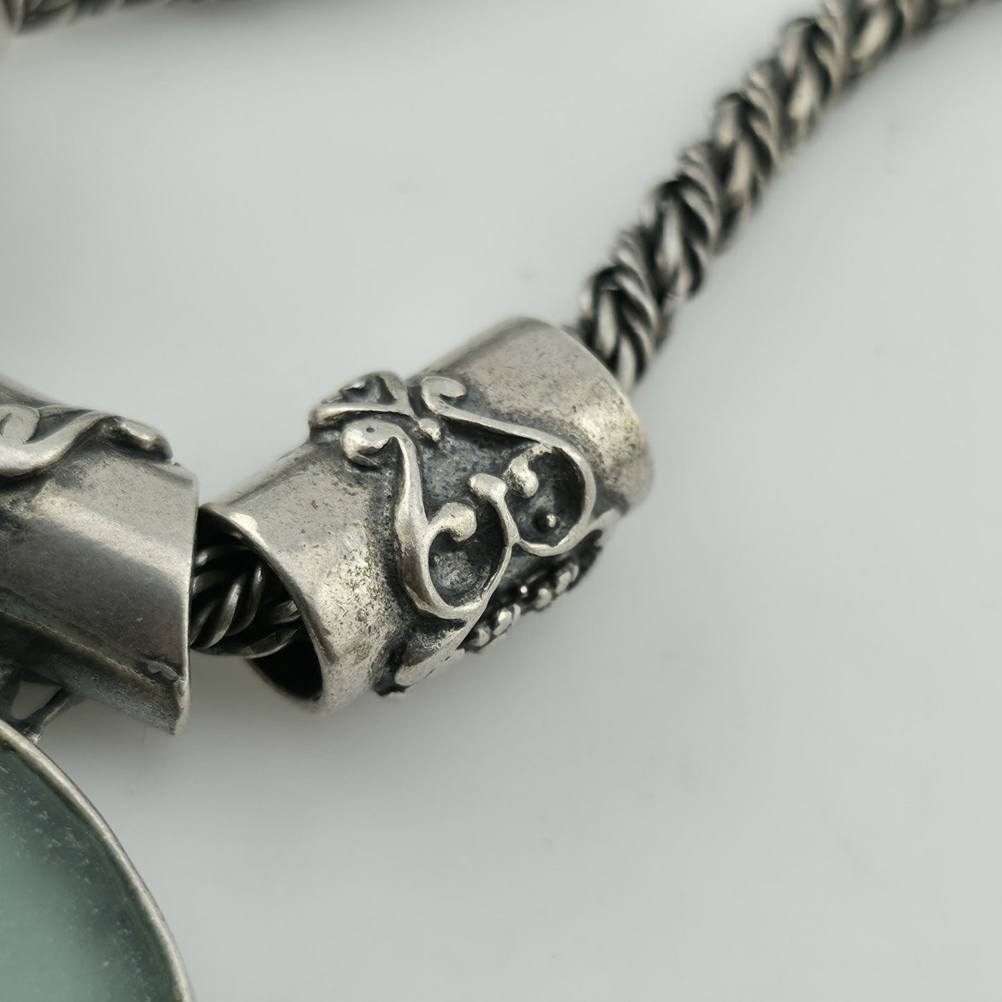 Sterling Silver Necklace 16" Ancient Roman Byzantine Empire Glass Pendant 44.7g