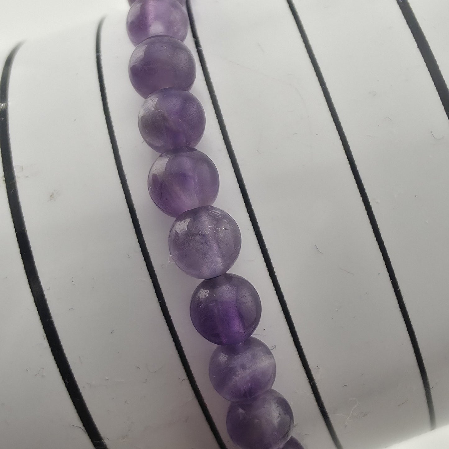 Vintage Amethyst Beaded Stretch Bracelet 4.48mm Purple Gemstone 6.75" Jewelry