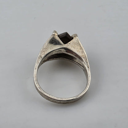 Vintage Sterling Silver Garnet Ring Size 3.5 Mid Century Modernist Geometric