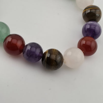 Multi Gemstone Beaded Stretch Bracelet Amethyst Tiger’s Eye Quartz 6.25"