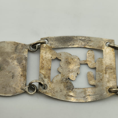 Vintage Sterling Peruvian Story Panel Link Bracelet Cultural Motif Design 15.5g