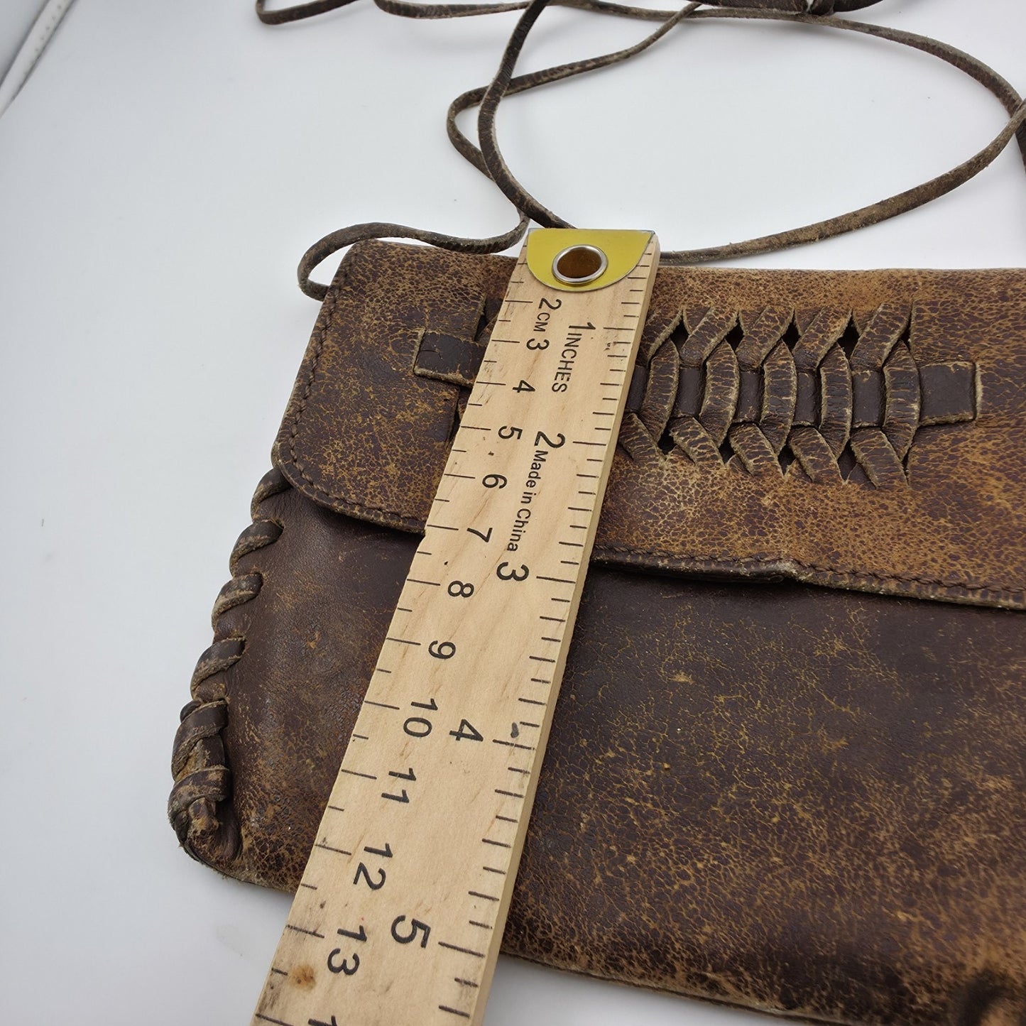 Purse Tiny Crossbody Sandalwood Cowhide Leather made in Brazil Vintage Worn 5x5