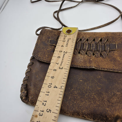 Purse Tiny Crossbody Sandalwood Cowhide Leather made in Brazil Vintage Worn 5x5