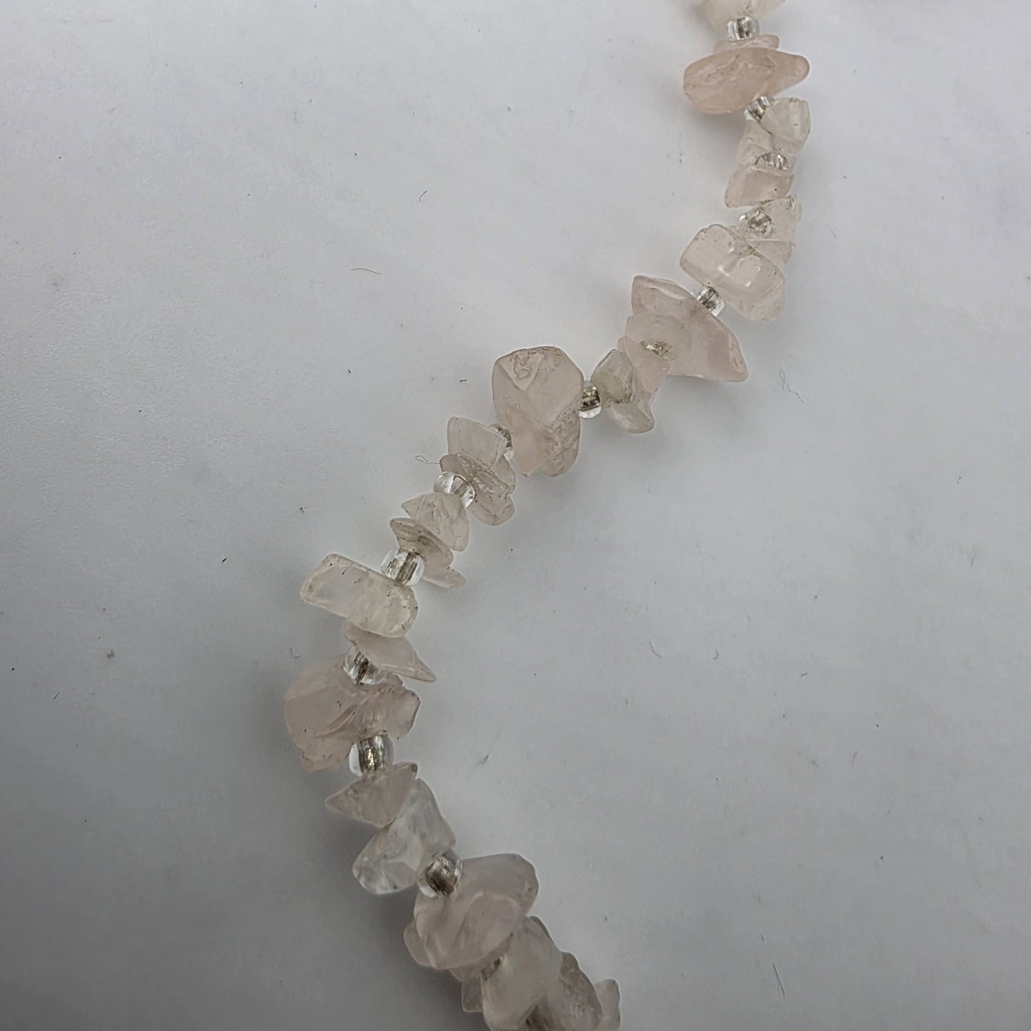 Rose Quartz Chip Necklace 20” Pink Gemstone Beaded Healing Boho