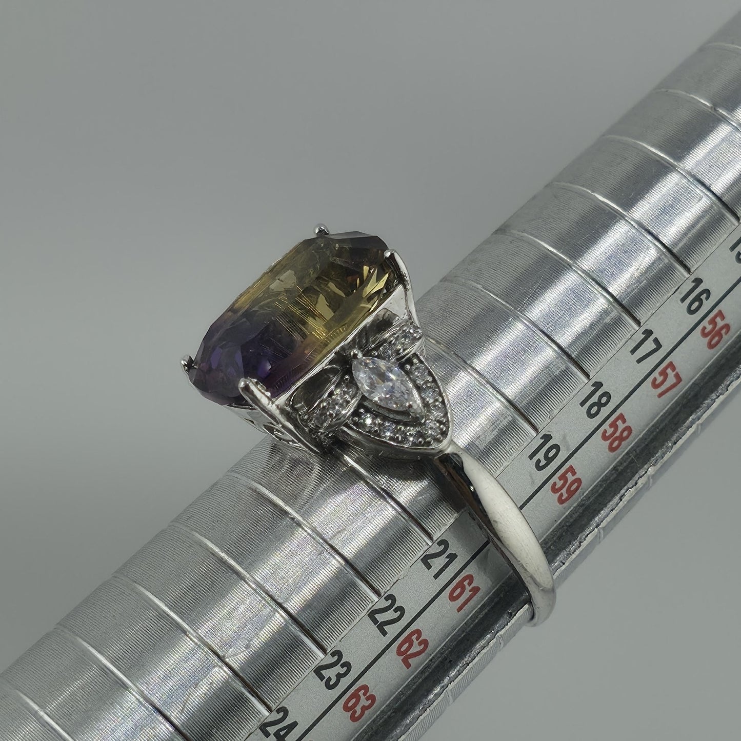 Sterling Silver 925 Ametrine Ring Size 9.25 Cushion Cut Purple Yellow Stone