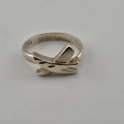 Sterling Silver Abstract Criss Cross Ring Size 6.5 Modern Geometric 925 Artisan