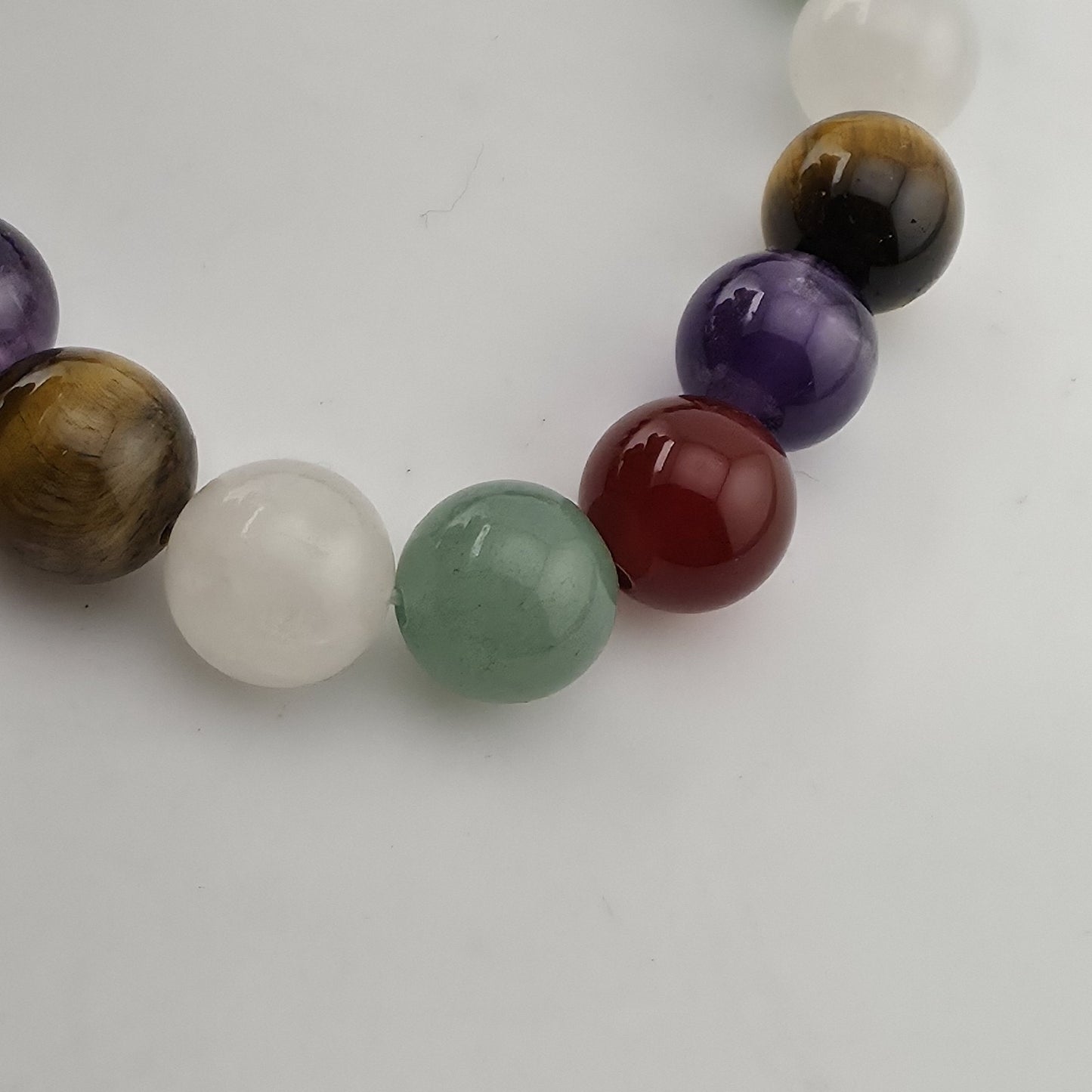 Multi Gemstone Beaded Stretch Bracelet Amethyst Tiger’s Eye Quartz 6.25"