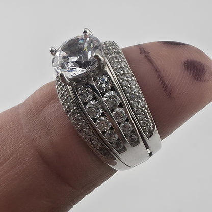 Sterling Silver CZ Bridal Ring Set Size 6.75 Wedding Engagement Set Jewelry