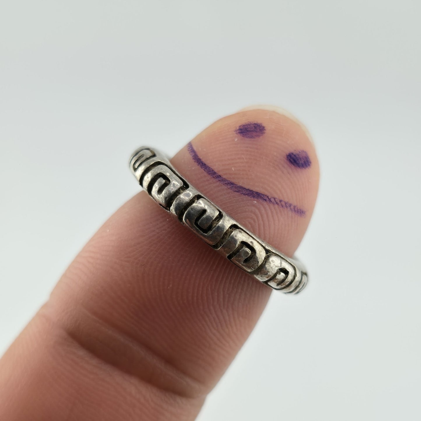 Vintage Mexico 925 Sterling Silver Greek Key Band Ring Size 5.5 6.2g