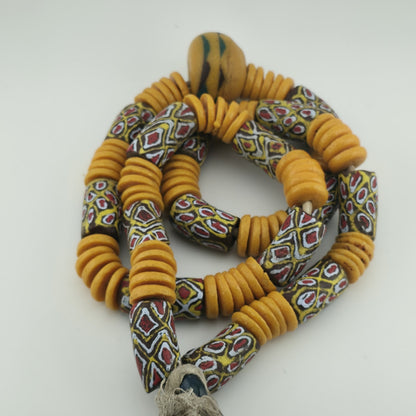 Handmade African Trade Bead & Lampwork Glass Pendant Necklace – 17" Drop Boho